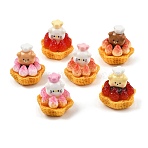 Opaque Resin Cabochons, Animal Shape Cake with Strawberry, Mixed Color, 28~29x24.5x26.5mm(RE-C001-01)