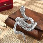 Snake Alloy Open Cuff Bangles for Women, with Rhinestone, Platinum, Inner Diameter: 2-1/4x1-7/8 inch(5.8x4.8cm)(BJEW-A027-02P)