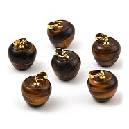 Natural Tiger Eye Teacher Apple Charms, with Golden Plated Brass Snap on Bails, 14.5x14mm, Hole: 6.5x4mm(G-Z022-02L-G)
