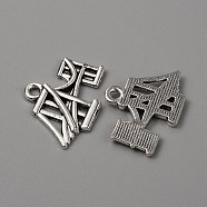 Tibetan Style Alloy Pendants, Suspension Bridge Charms, Antique Silver, 17.5x23x2.5mm, Hole: 2mm(FIND-CJC0004-49AS)