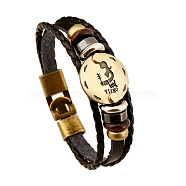 Braided Cowhide Cord Multi-Strand Bracelets, Constellation Bracelet for Men, with Wood Bead & Alloy Clasp, Virgo, 7-7/8~8-1/2 inch(20~21.5cm) (PW-WG49322-09)