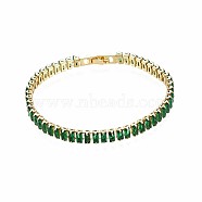 Cubic Zirconia Classic Tennis Bracelet, Real 18K Gold Plated Brass Cubic Zirconia Link Chain Bracelet for Women, Nickel Free, Sea Green, 7-1/8 inch~7-1/2 inch(18~19cm)(X-ZIRC-S067-073D-NF)