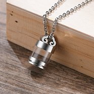 Openable Stainless Steel Memorial Urn Ashes Pendants, with Glass, Column, Stainless Steel Color, 22x13mm(BOTT-PW0002-003A-P)
