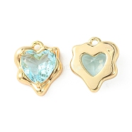 Brass Micro Pave Cubic Zirconia Charms, Heart Charm, Real 18K Gold Plated, Light Cyan, 13x11x4.5mm, Hole: 1.2mm(KK-L208-06G-01)