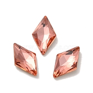 Glass Rhinestone Cabochons, Point Back & Back Plated, Faceted, Rhombus, Padparadscha, 10x6x2.5mm(RGLA-P037-05B-D262)