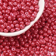 6/0 Glass Seed Beads, Opaque Colours Luster, Teardrop, Crimson, 4~5x4~4.5x3~4mm, Hole: 0.8~0.9mm, about 5625pcs/pound(SEED-L011-08A-22)