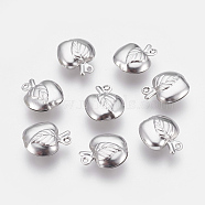 Non-Tarnish 304 Stainless Steel Charms, Apple with Leaf, Stainless Steel Color, 13x11x5mm, Hole: 1mm(STAS-P208-10P)