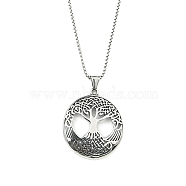 Non-Tarnish 201 Stainless Steel Pendant Necklaces,Flat Round with Tree Of Life, Stainless Steel Color, 23.43 inch(59.5cm)(NJEW-C034-33P)