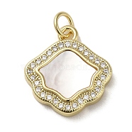 Brass Micro Pave Cubic Zirconia Pendants, with Shell, Real 18K Gold Plated, 17.5x16x3mm, Hole: 3.4mm(KK-Q808-35G)