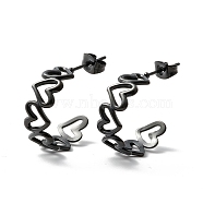 304 Stainless Steel C-shape Stud Earrings, Heart Wrap Half Hoop Earrings for Women, Electrophoresis Black, 19.5x25x8mm, Pin: 0.8mm(EJEW-P197-01EB)