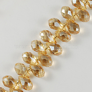 Eletroplated Glass Beads, Faceted, teardrop, Wheat, 12x6mm, Hole: 1mm(EGLA-R013-12x6mm-7)