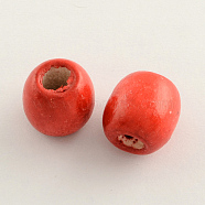Dyed Natural Maple Wood Beads, Barrel, Lead Free, Red, 11x12mm, Hole: 3~5mm, about 1800pcs/1000g(WOOD-Q007-12mm-07-LF)