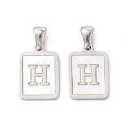 304 Stainless Steel Pave Shell Pendants, Rectangle Charm, Stainless Steel Color, Letter H, 17.5x12x1.5mm, Hole: 3x5mm(STAS-G327-01P-H)