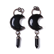 Natural Obsidian Crescent Moon Big Pendants, Faceted Bullet Gems Charms with Red Copper Plated Brass Findings, 95x32x9mm, Hole: 6mm(G-B073-04R-05)