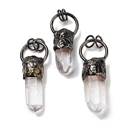 Natural Quartz Crystal Faceted Pointed Bullet Big Pendants, Rock Crystal Brass Ring Charms with Jump Rings, Red Copper, 46~54.5x20x10~15mm, Hole: 6.5mm(G-A221-08)