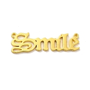 201 Stainless Steel Pendants, Word Charm Smile, Golden, 28x8.5x1mm, Hole: 0.8mm(STAS-E175-04G)