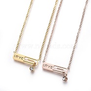 304 Stainless Steel Pendant Necklaces, with Rhinestone, Rectangle with Word Love, Mixed Color, 16.77 inch(42.6cm)(NJEW-P240-09)