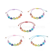 Evil Eye Resin Bead & Brass Braided Beaded Bracelets for Girl Women, Adjustable Nylon Threads Cord Bracelet, Colorful, Inner Diameter: 1-7/8~2-7/8 inch(4.9~7.4cm)(BJEW-JB08744)