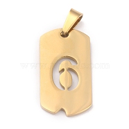 Ion Plating(IP) 304 Stainless Steel Pendants, Manual Polishing, Rectangle with Number, Golden, Num.6, 27.5x14.5x1.5mm, Hole: 3.5mm(STAS-O127-D06)
