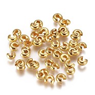 Brass Crimp Beads Covers, Golden, 4x3.5x2.5mm, Hole: 1mm, about 100pcs/bag(KK-CJC0001-06A-G)