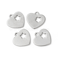 201 Stainless Steel Charms, Cut-Out, Heart with Star, Hollow, Stainless Steel Color, 13x13x0.7~0.8mm, Hole: 1.4mm(STAS-F192-042P)