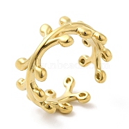 304 Stainless Steel Leafy Branch Open Cuff Ring for Women, Real 14K Gold Plated, Inner Diameter: 17mm(RJEW-I098-06G)