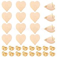 16Pcs Brass Stud Earring Findings, with Vertical Loops, Long-Lasting Plated, Nickel Free, Heart, with 16Pcs Ear Nuts, Real 18K Gold Plated, 19x19mm, Hole: 2.5mm, Pin: 0.5mm(KK-DC0001-30)