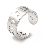201 Stainless Steel Finger Ring, Cuff Rings, Hollow Cross & Word Jesus Rings for Men Women, Religion Theme, Stainless Steel Color, US Size 6 3/4(17.1mm)(RJEW-E063-04P)