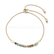 Faceted Round Natural African Turquoise(Jasper) Slider Bracelets, 304 Stainless Steel Cable Chains Bracelets, Golden, 10-1/4 inch(26cm), Bead: 3.5mm(BJEW-JB10233-01)