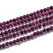 Natural Ruby/Red Corundum Beads Strands, Faceted, Round, 4mm, Hole: 0.6mm, about 110pcs/strand, 15.35 inch(39cm)(G-H266-24C)