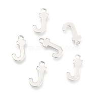 201 Stainless Steel Charms, Alphabet, Letter.J, 12.1x7x0.6mm, Hole: 1.2mm(STAS-C021-06P-J)