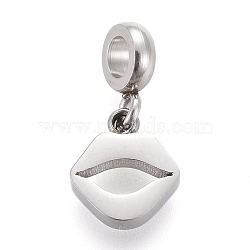 304 Stainless Steel Charms, with Tube Bails, Manual Polishing, Lip, Stainless Steel Color, 13.6mm, Pendant: 7.3x6.4x1.8mm, Hole: 2.5mm(STAS-F259-019P)