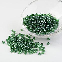 Round Glass Seed Beads, Trans. Colours Lustered, Green, Size: about 4mm in diameter, hole: 1.5mm, about 496pcs/50g(X-SEED-A006-4mm-107)