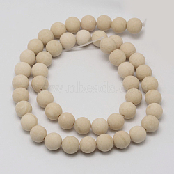 Natural Fossil Beads Strands, Frosted, Round, 14mm, Hole: 1mm, about 27pcs/strand, 15 inch(X-G-D694-14mm)