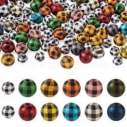 Biyun 100Pcs 2 Style Painted Natural Wood European Beads, Large Hole Beads, Printed, Round, Mixed Color, 50pcs/style(WOOD-BY0001-02)