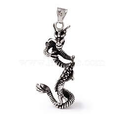 Tibetan Style 304 Stainless Steel Pendants, Dragon, Antique Silver, 56x25.5x25mm, Hole: 8x4.5mm(STAS-P305-37AS)