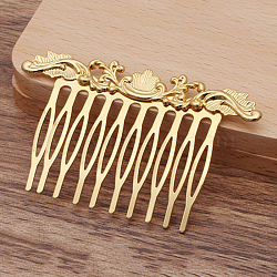 Iron Hair Combs Findings, with Brass Flower, Golden, 75x48x3mm(OHAR-PW0001-396G)