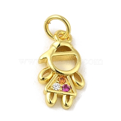 Brass Micro Pave Cubic Zirconia Pendants, Real 18K Gold Plated, Boy Charms, Colorful, 15x8.5x2mm, Hole: 3mm(KK-M283-18A-02)