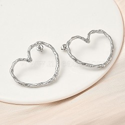 304 Stainless Steel Hollow Heart Stud Earrings, Stainless Steel Color, 34.5x41mm(EJEW-K268-55P)