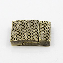Brass Magnetic Clasps with Glue-in Ends, Nickel Free, Rectangle, Antique Bronze, 26x21x5mm, Hole: 3x18mm(KK-K005-AB-NF)
