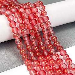 Frosted Transparent Glass Bead Strands, with Gold Powder, Round, Salmon, 6mm, Hole: 1mm, about 146pcs/strand, 31.02''(78.8cm)(GLAA-P065-6mm-06)