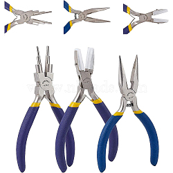 Jewelry Plier Sets, with Carbon Steel Round Nose Pliers & Flat Nose Pliers and Iron Chain Nose Pliers, Purple, 13~14.5x7~8x1~1.3cm, 3pcs/set(PT-BC0002-19)