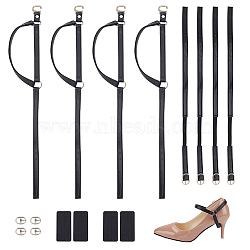 Fingerinspire 4 Sets 2 Styles Imitation Leather Anti-Loose High-heeled Shoe Laces, Shoe Bands, with Alloy Clasp, Black, 335~345x9~11.5x1.2mm, 2 sets/style(AJEW-FG0003-42)