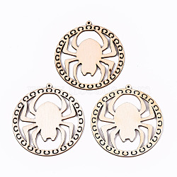 Undyed Natural Wooden Big Pendants, Laser Cut Shapes, Donut with Spider, Antique White, 63x59.5x2mm, Hole: 1.6mm(WOOD-N007-076)