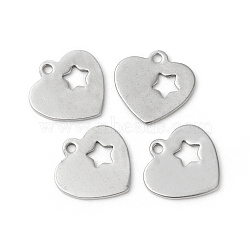 Non-Tarnish 201 Stainless Steel Charms, Cut-Out, Heart with Star, Hollow, Stainless Steel Color, 13x13x0.7~0.8mm, Hole: 1.4mm(STAS-F192-042P)