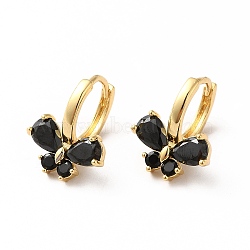 Cubic Zirconia Butterfly Hoop Earrings, Real 18K Gold Plated Brass Jewelry for Women, Black, 19x14.5x15mm, Pin: 0.8mm(ZIRC-Q201-26G-01)