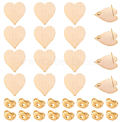 16Pcs Brass Stud Earring Findings, with Vertical Loops, Long-Lasting Plated, Nickel Free, Heart, with 16Pcs Ear Nuts, Real 18K Gold Plated, 19x19mm, Hole: 2.5mm, Pin: 0.5mm(KK-DC0001-30)