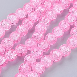 Spray Painted Crackle Glass Beads Strands, Round, Hot Pink, 10mm, Hole: 1.3~1.6mm, about 80pcs/strand, 31.4 inch(CCG-Q001-10mm-02)