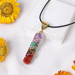 Resin with Gemstone inside 7 Chakra Pendant Necklaces, Black Cord Necklaces for Men and Women, Bullet, 15.75 inch(40cm)(PW-WG74B6A-01)