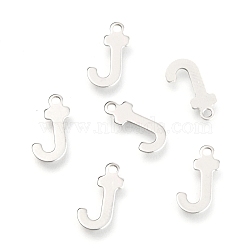 Non-Tarnish 201 Stainless Steel Charms, Alphabet, Letter.J, 12.1x7x0.6mm, Hole: 1.2mm(STAS-C021-06P-J)